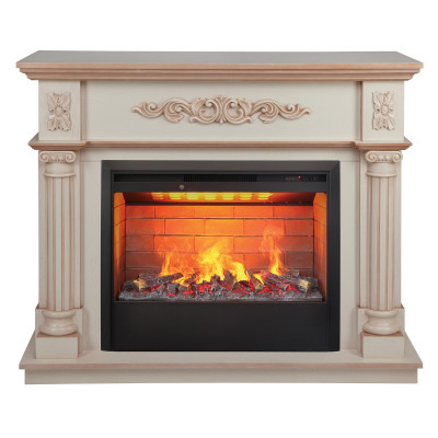 Электрокамин RealFlame Silvia 26 WT белый дуб с бронзовой патиной с очагом 3D Helios 26