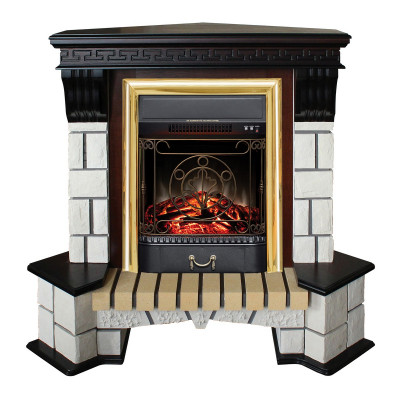 Электрокамин RealFlame Stone Corner STD AO античный дуб с очагом Majestic Lux Brass