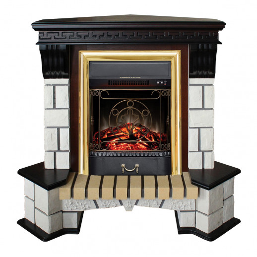 Электрокамин RealFlame Stone Corner STD AO античный дуб с очагом Majestic Lux Brass
