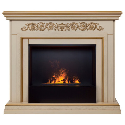 Электрокамин RealFlame Leticia 26 WT белый дуб с золотой патиной с очагом 3D Cassette 630 Black Panel