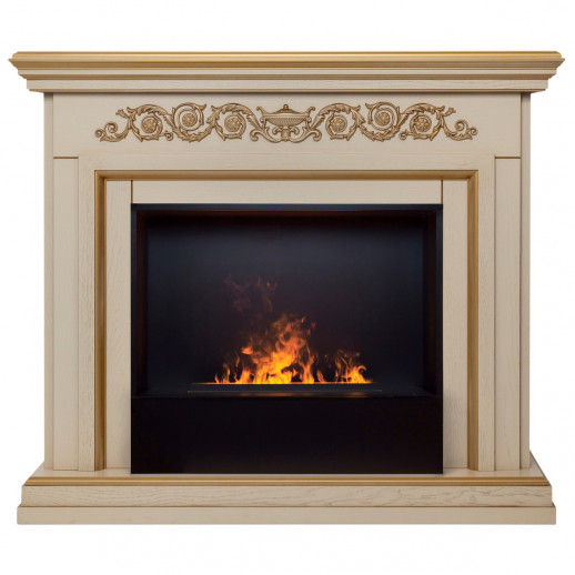 Электрокамин RealFlame Leticia 26 WT белый дуб с золотой патиной с очагом 3D Cassette 630 Black Panel