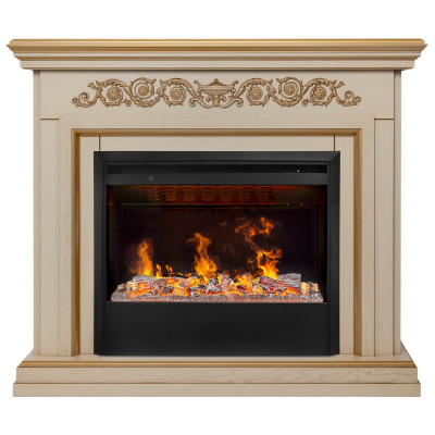 Электрокамин RealFlame Leticia 26 WT белый дуб с золотой патиной с очагом 3D Helios 26 SBG