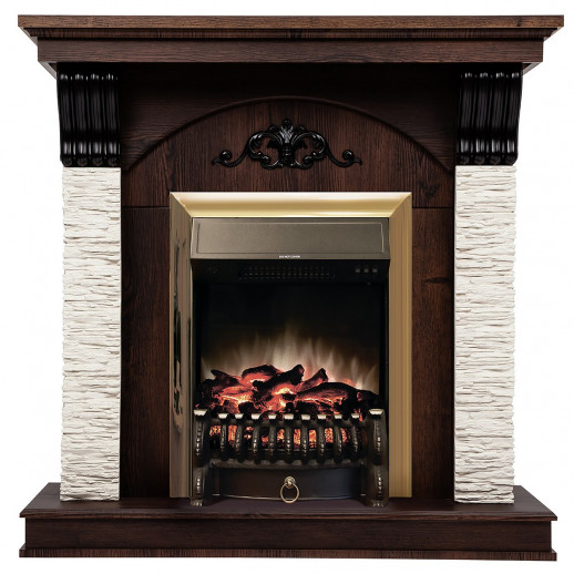 Электрокамин RealFlame Corfino NT орех с очагом Fobos Lux Brass