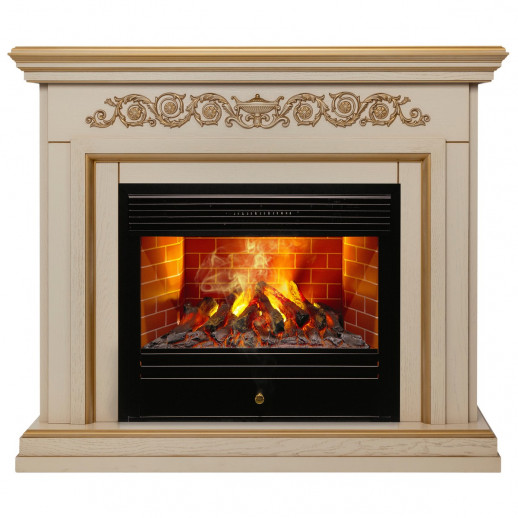 Электрокамин RealFlame Leticia 26 WT белый дуб с золотой патиной с очагом 3D Novara