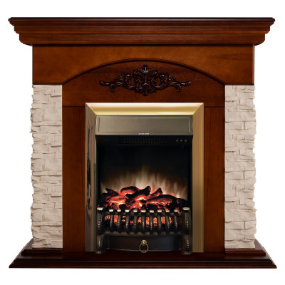 Электрокамин RealFlame Neapolis NT орех с очагом Fobos Lux Brass