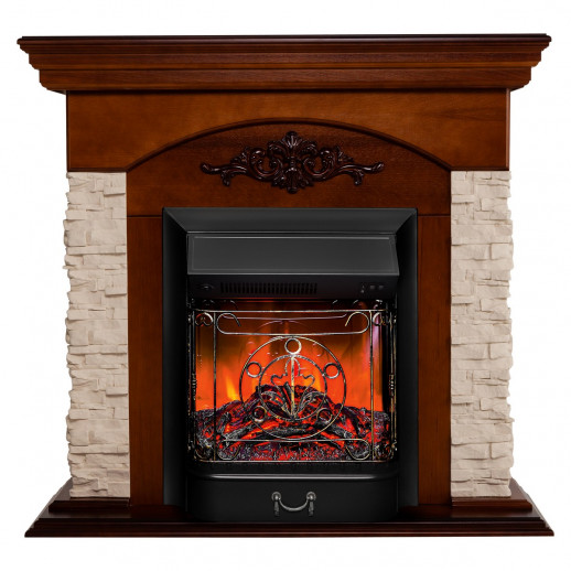 Электрокамин RealFlame Neapolis NT орех с очагом Majestic Lux Black