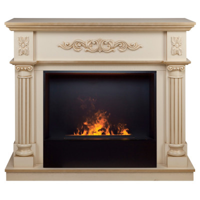 Электрокамин RealFlame Silvia 26 WT белый дуб с золотой патиной с очагом 3D Cassette 630 Black Panel