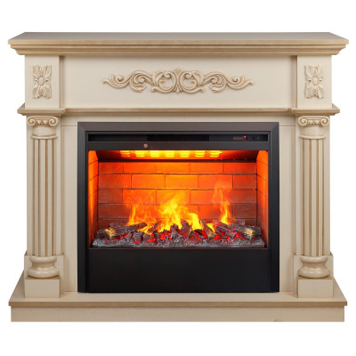 Электрокамин RealFlame Silvia 26 WT белый дуб с золотой патиной с очагом 3D Helios 26