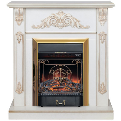 Электрокамин RealFlame Anita WT дуб белый с золотой патиной с очагом Majestic Lux Brass