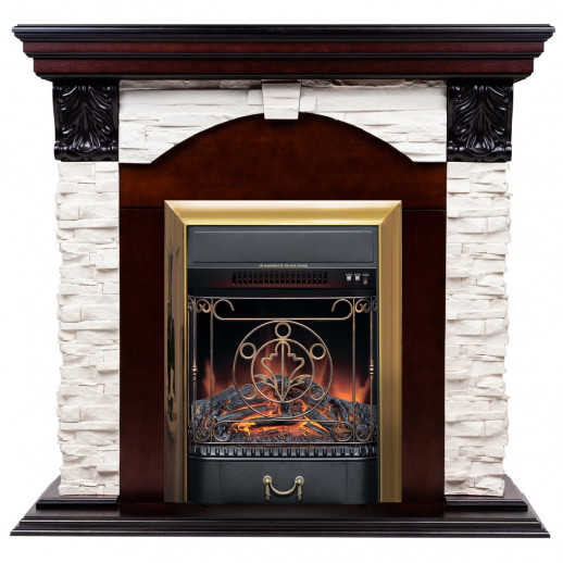 Электрокамин RealFlame Dublin Lux AO античный дуб с очагом Majestic Lux Brass