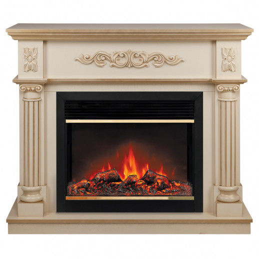 Электрокамин RealFlame Silvia 26 WT белый дуб с золотой патиной с очагом Moonblaze