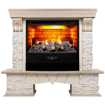 Электрокамин RealFlame Rockland Lux WT белый дуб с золотой патиной с очагом 3D Firestar 25,5