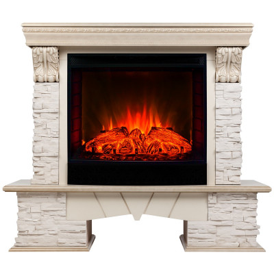 Электрокамин RealFlame Rockland Lux WT белый дуб с золотой патиной с очагом Evrika 25,5 LED