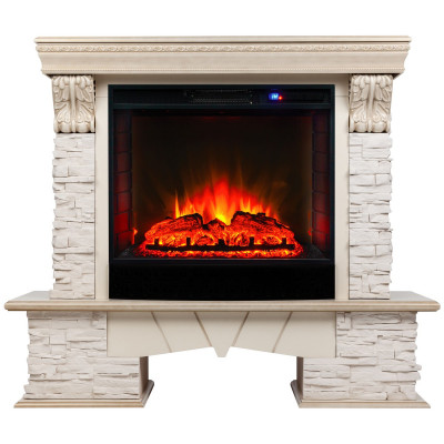 Электрокамин RealFlame Rockland Lux WT белый дуб с золотой патиной с очагом Sparta 25,5 LED