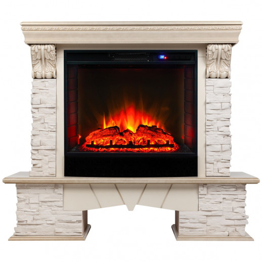 Электрокамин RealFlame Rockland Lux WT белый дуб с золотой патиной с очагом Sparta 25,5 LED