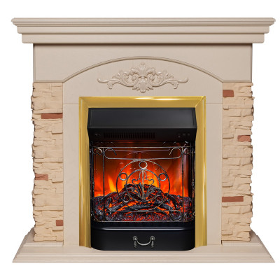 Электрокамин RealFlame Neapolis WT айвори с очагом Majestic Lux Brass