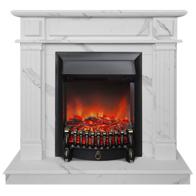 Электрокамин RealFlame Rodos WT цвет мрамор белый с очагом Fobos Lux Black