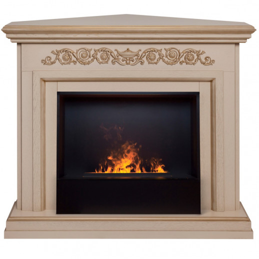 Электрокамин RealFlame Leticia Corner 26 WT белый дуб с золотой патиной с очагом 3D Cassette 630 Black Panel