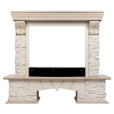 Портал каминный из МДФ RealFlame Rockland Lux белый, белый дуб с патиной, белый камень