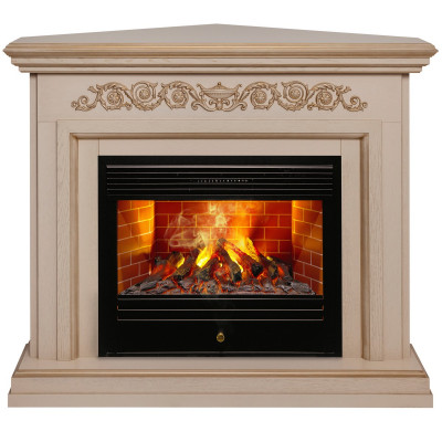 Электрокамин RealFlame Leticia Corner 26 WT белый дуб с золотой патиной с очагом 3D Novara