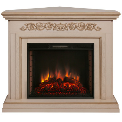Электрокамин RealFlame Leticia Corner 26 WT белый дуб с золотой патиной с очагом Epsilon 26 S IR