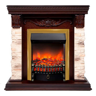 Электрокамин RealFlame Patricia STD NT орех с очагом Fobos Lux Brass