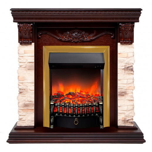 Электрокамин RealFlame Patricia STD NT орех с очагом Fobos Lux Brass