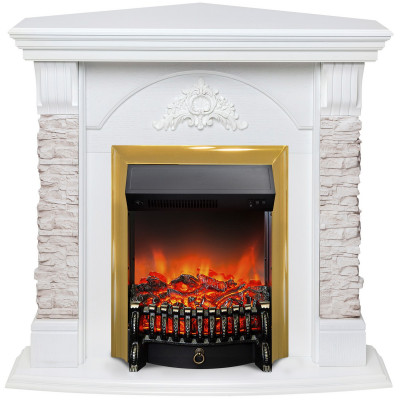 Электрокамин RealFlame Athena Corner GR белый с очагом Fobos Lux Brass