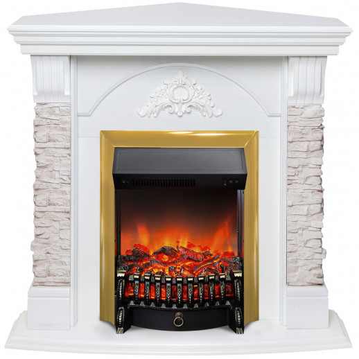 Электрокамин RealFlame Athena Corner GR белый с очагом Fobos Lux Brass