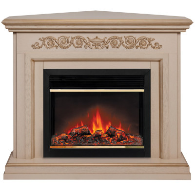 Электрокамин RealFlame Leticia Corner 26 WT белый дуб с золотой патиной с очагом Moonblaze