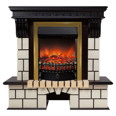 Электрокамин RealFlame Stone STD AO античный дуб с очагом Fobos Lux Brass