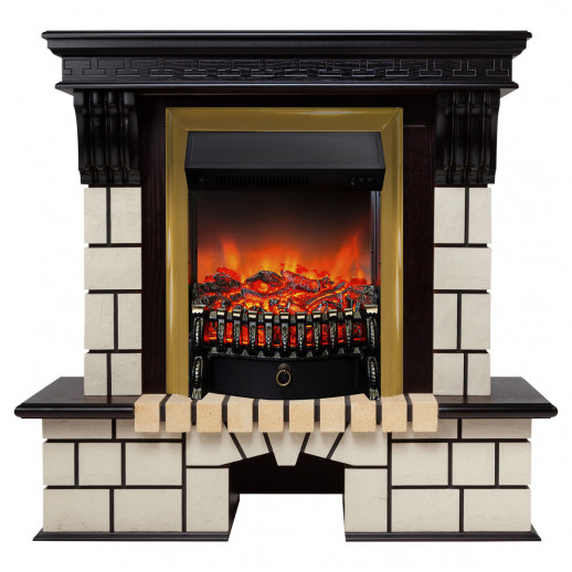 Электрокамин RealFlame Stone STD AO античный дуб с очагом Fobos Lux Brass