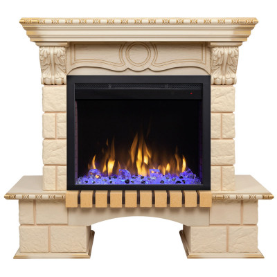 Электрокамин RealFlame Bolero WT белый дуб с золотой патиной с очагом Saphir 25,5