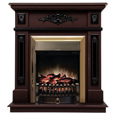 Электрокамин RealFlame Lilian DN орех с очагом Fobos Lux Brass