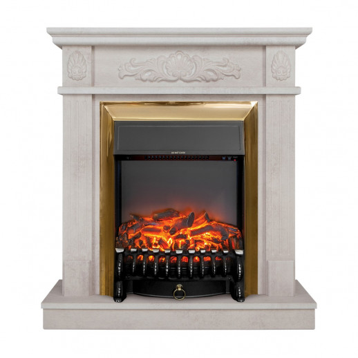 Электрокамин RealFlame Adelaida WT белый камень с очагом Fobos Lux Brass