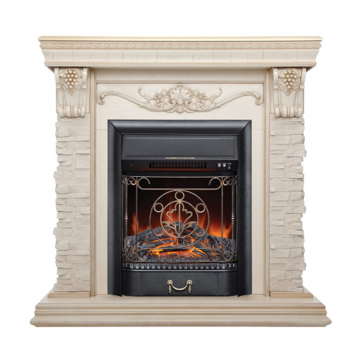 Электрокамин RealFlame Patricia WT белый дуб с золотой патиной с очагом Majestic Lux Black