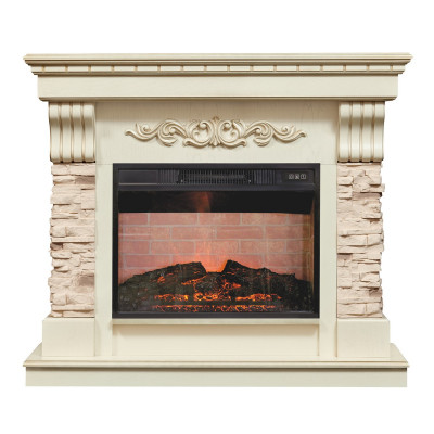 Электрокамин RealFlame Marseilles Luxe 24 WT белый дуб с золотой патиной с очагом Irvine 24