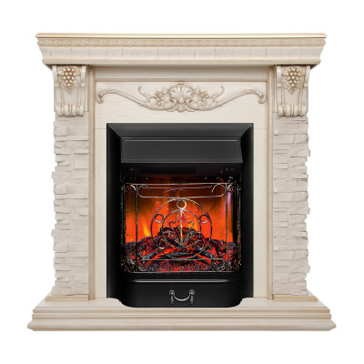 Электрокамин RealFlame Patricia WT белый дуб с золотой патиной с очагом Majestic Lux Black RC