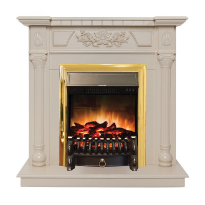 Электрокамин RealFlame Dacota WT белый дуб с очагом Fobos Lux Brass