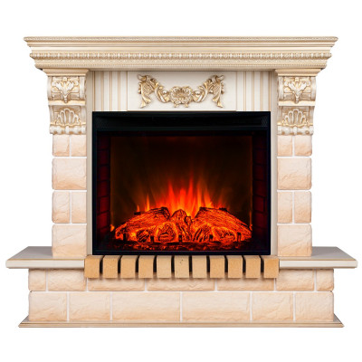 Электрокамин RealFlame Gracia 24/25,5 WT белый дуб с золотой патиной с очагом Evrika 25,5 LED
