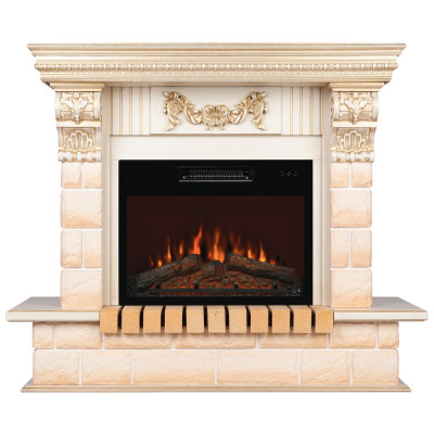 Электрокамин RealFlame Gracia 24/25,5 WT белый дуб с золотой патиной с очагом Kendal 24
