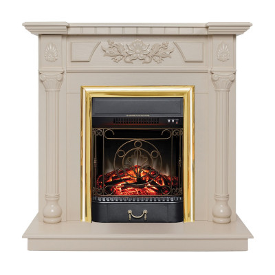 Электрокамин RealFlame Dacota WT белый дуб с очагом Majestic Lux Brass