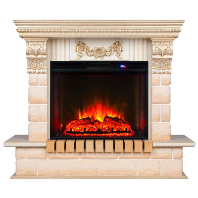 Электрокамин RealFlame Gracia 24/25,5 WT белый дуб с золотой патиной с очагом Sparta 25,5 LED
