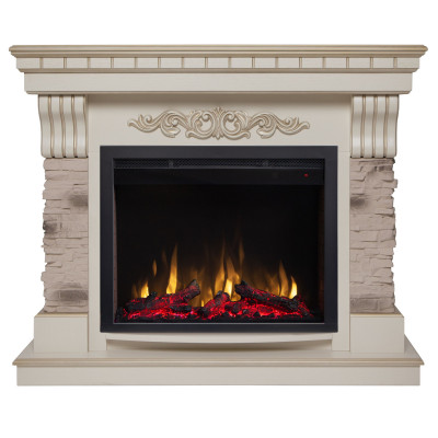 Электрокамин RealFlame Marseilles WT белый дуб с золотой патиной с очагом Saphir 25,5