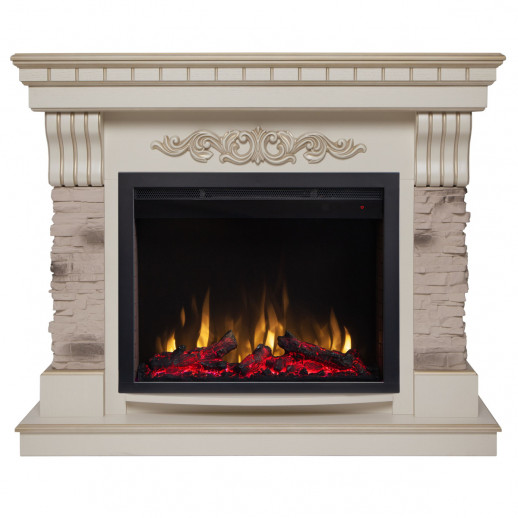 Электрокамин RealFlame Marseilles WT белый дуб с золотой патиной с очагом Saphir 25,5