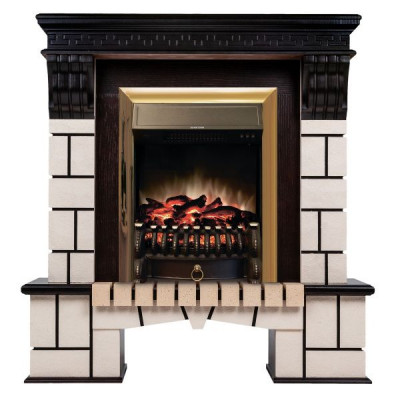 Электрокамин RealFlame Stone AO античный дуб с очагом Fobos Lux Brass