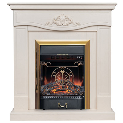 Электрокамин RealFlame Junona WT айвори с очагом Majestic Lux Brass