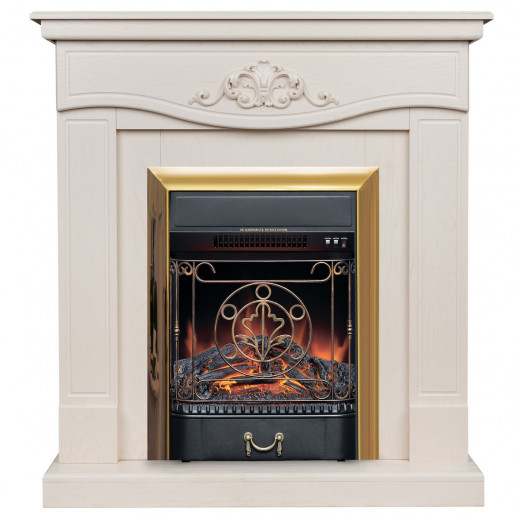 Электрокамин RealFlame Junona WT айвори с очагом Majestic Lux Brass