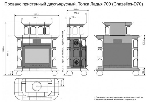 Печь-камин Прованс пристенный двухъярусный Луг с топкой Ладья 700