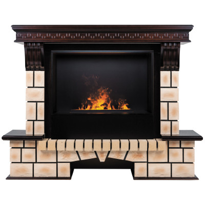 Электрокамин RealFlame Stone Brick AO античный дуб с очагом 3D Cassette 630 Black Panel